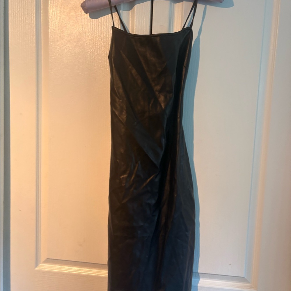 Aritzia Black Spaghetti Strap Faux Leather Dress